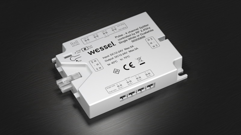 Wessel PULSE 4-Kanal-Funkmodul in Weiß mit vier Leuchtenausgängen und Pairing-Taste