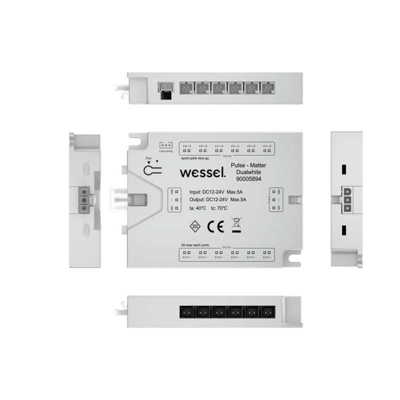 Wessel Pulse Matter Dualwhite Modul 90005894 mit Anschlussübersicht und mehreren Geräteansichten
